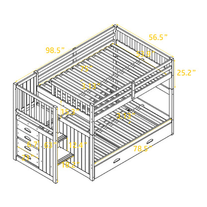 Gray Full over Full Bunk Bed with Twin Size Trundle