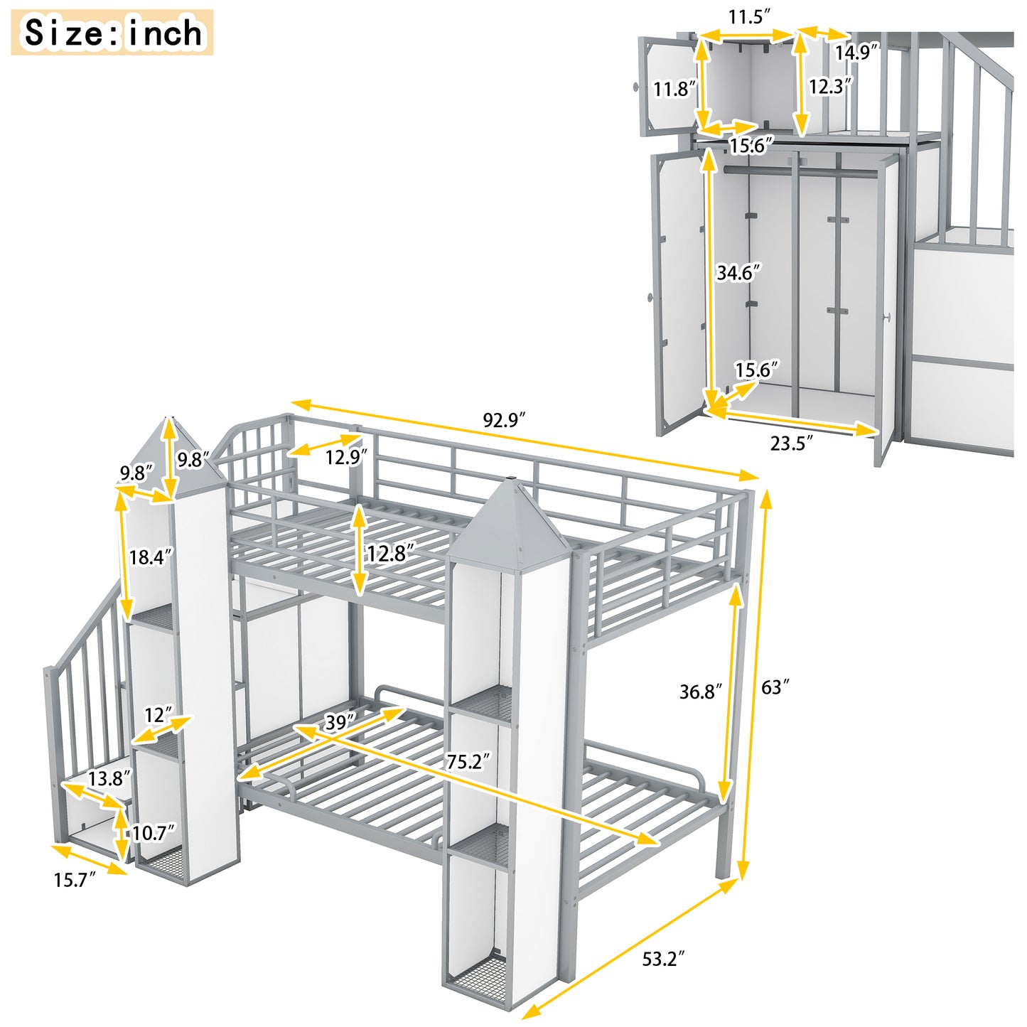 Castle Gray Twin over Twin Bunk Bed