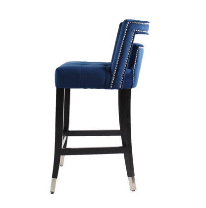 Atlanta Navy Suede Velvet 26" Barstool with Nailheads, Set of 2