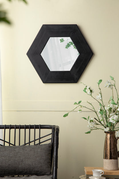 18.5" x 18.5" Hexagon Mirror with Black Wood Frame