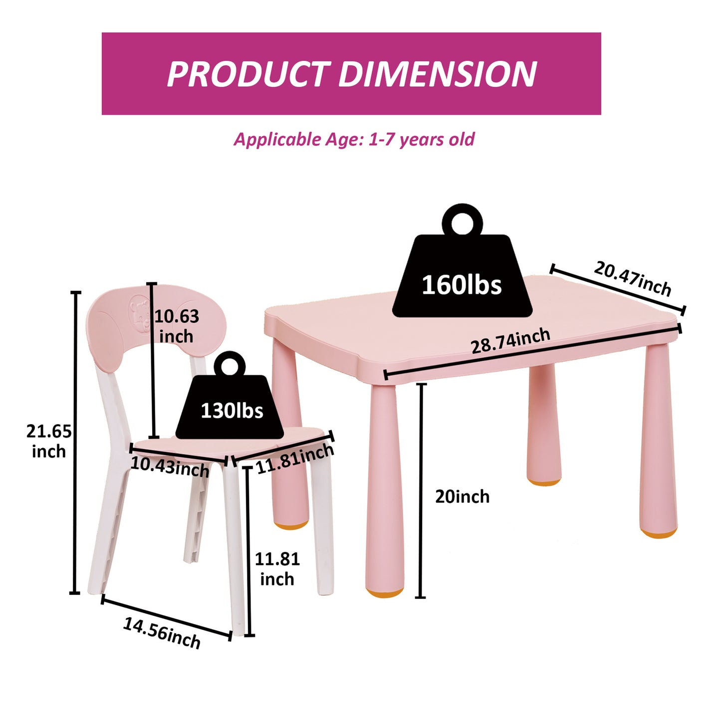 Kids Table and Chair Set (pink)