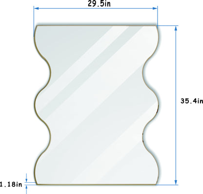 Wall Mirror 30x35 Inch Golden Rectangular Mirror with 2 Wavy Sides