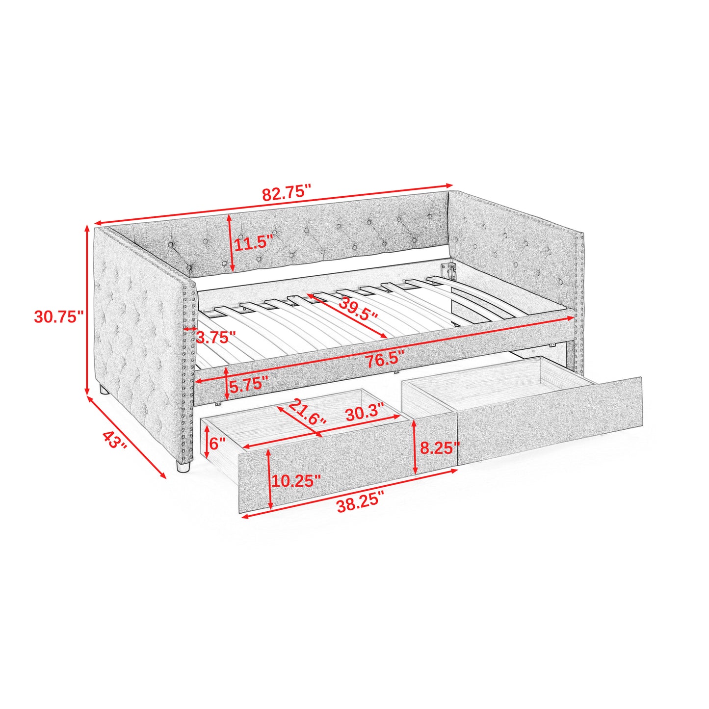 Fluff Gray Daybed with Drawer (twin)