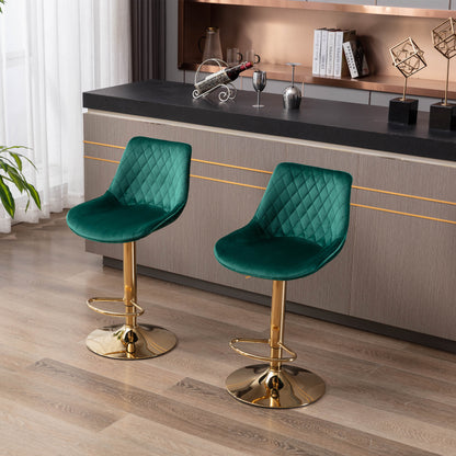 Diamond Adjustable Bar Stool Set of 2 (green/gold)