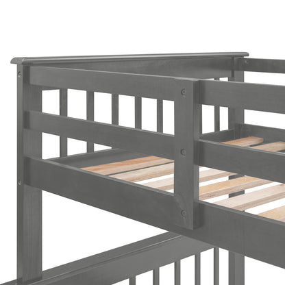 Stairway Gray Twin-Over-Full Bunk Bed with Drawer