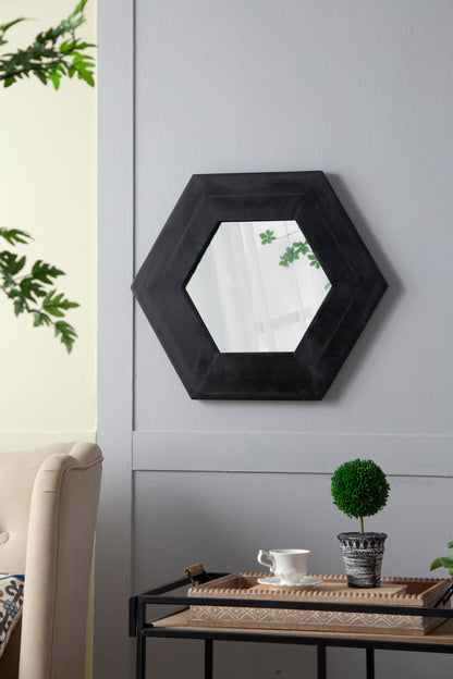 18.5" x 18.5" Hexagon Mirror with Black Wood Frame