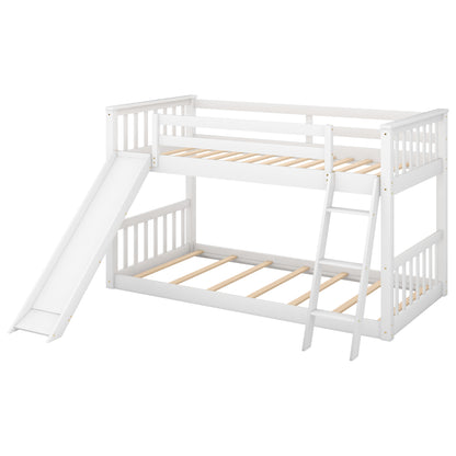 Floor Level White Twin over Twin Bunk Bed