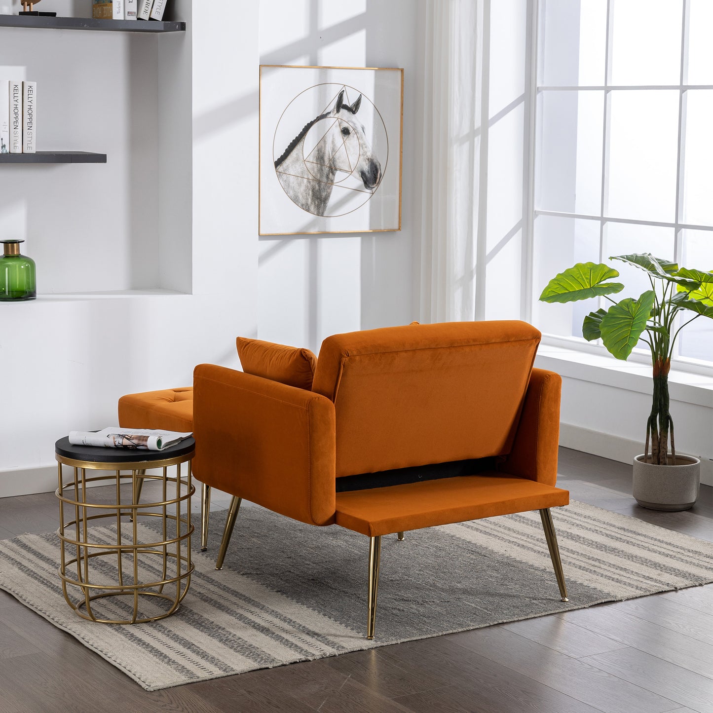 Nora Orange 36.61'' Wide Adjustable Accent Chair With Ottoman