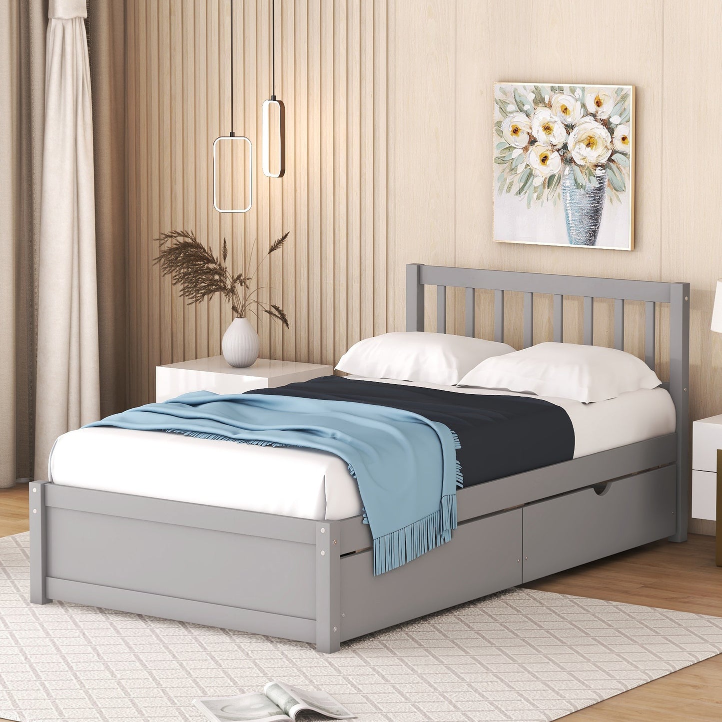 Sophie Gray Twin Platform Bed with 2 Drawers