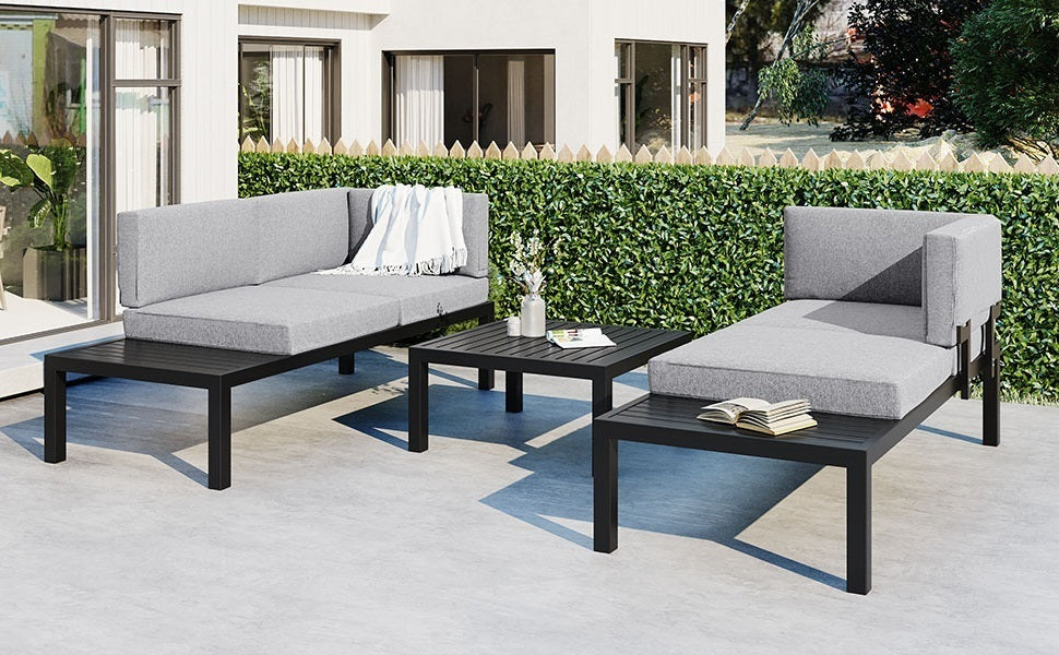 Outdoor 3 Piece Aluminum Alloy Sectional Sofa Set (gray)