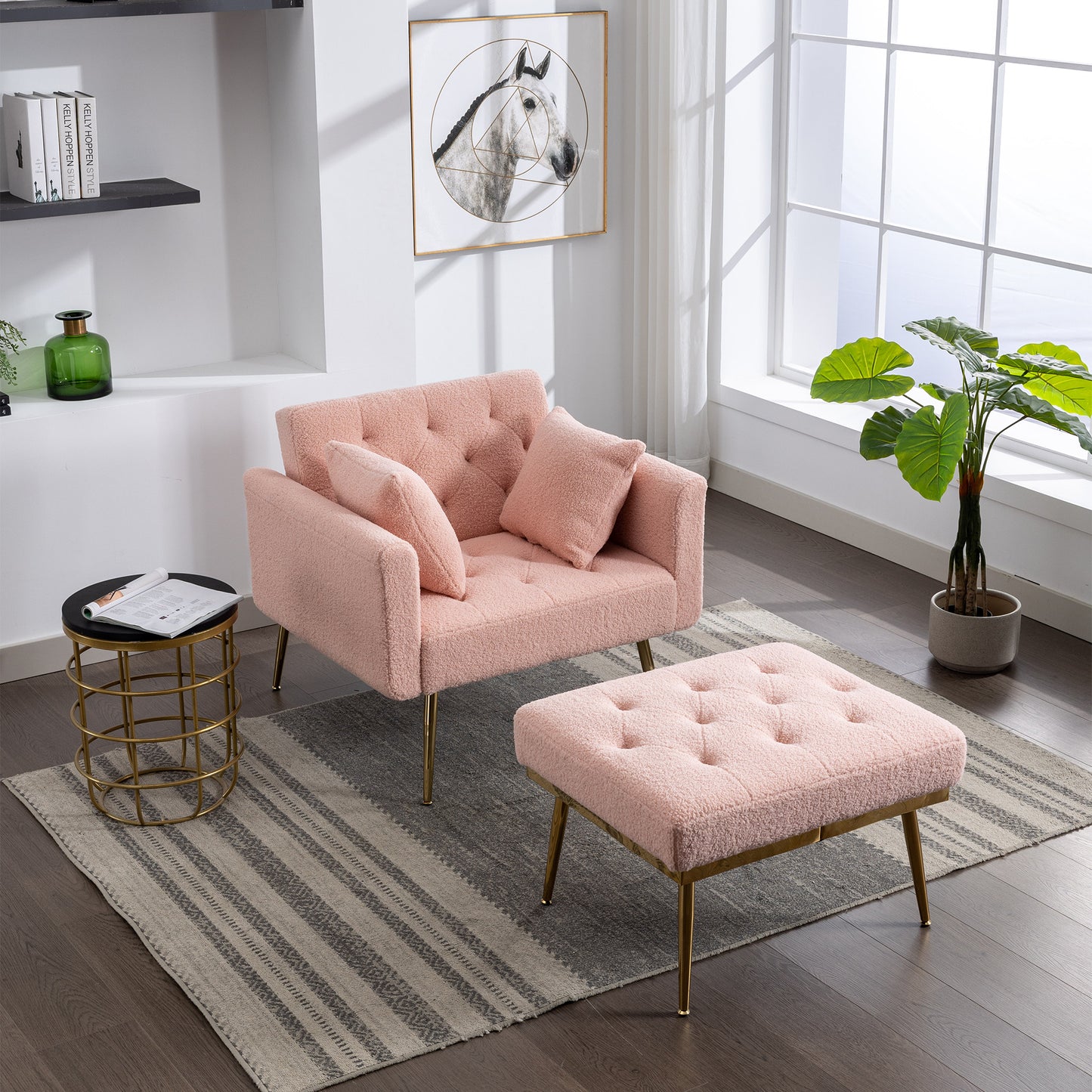 Nora Pink 36.61'' Wide Adjustable Accent Chair With Ottoman