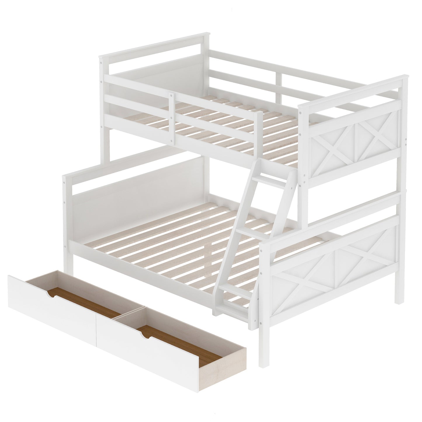 White X Twin over Full Bunk Bed with Storage