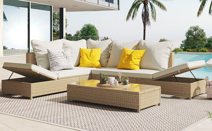 3-Piece Beige Rattan Sofa Set