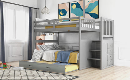 Gray Full over Full Bunk Bed with Twin Size Trundle