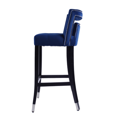 Atlanta Navy Suede Velvet 30" Barstool with Nailheads, Set of 2