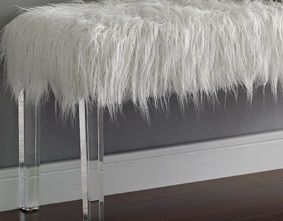 White Glam Accent Bench with Faux Fur