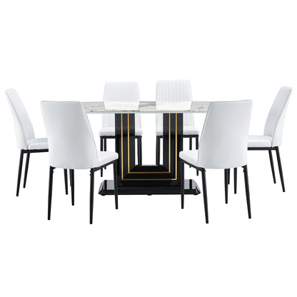Willow 7-Piece Faux Marble Dining Table (white)