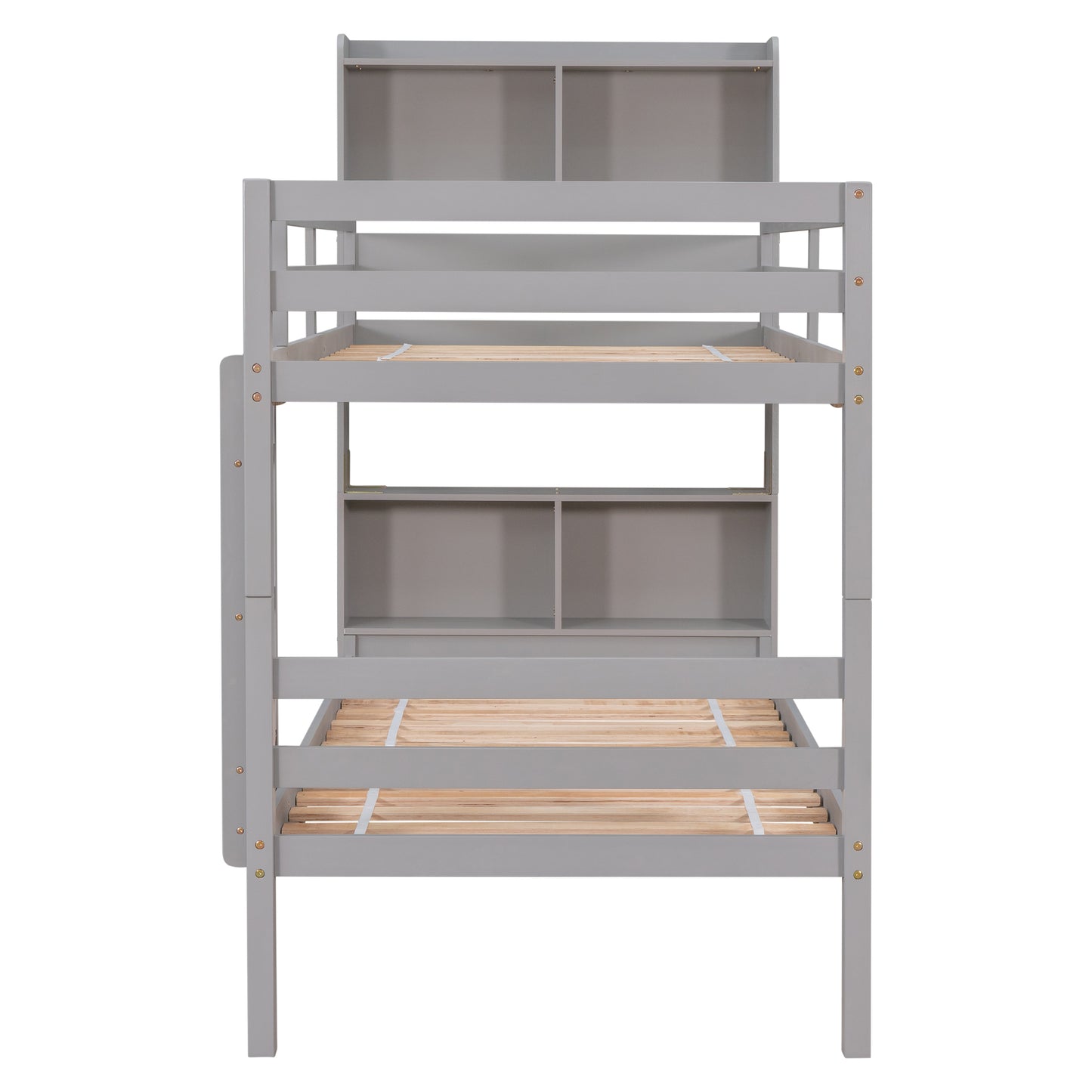 Bookcase Gray Twin Over Twin Bunk Bed