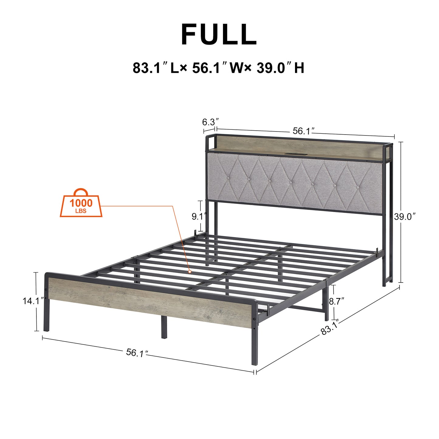 Parker Full Size Bed Frame (gray)