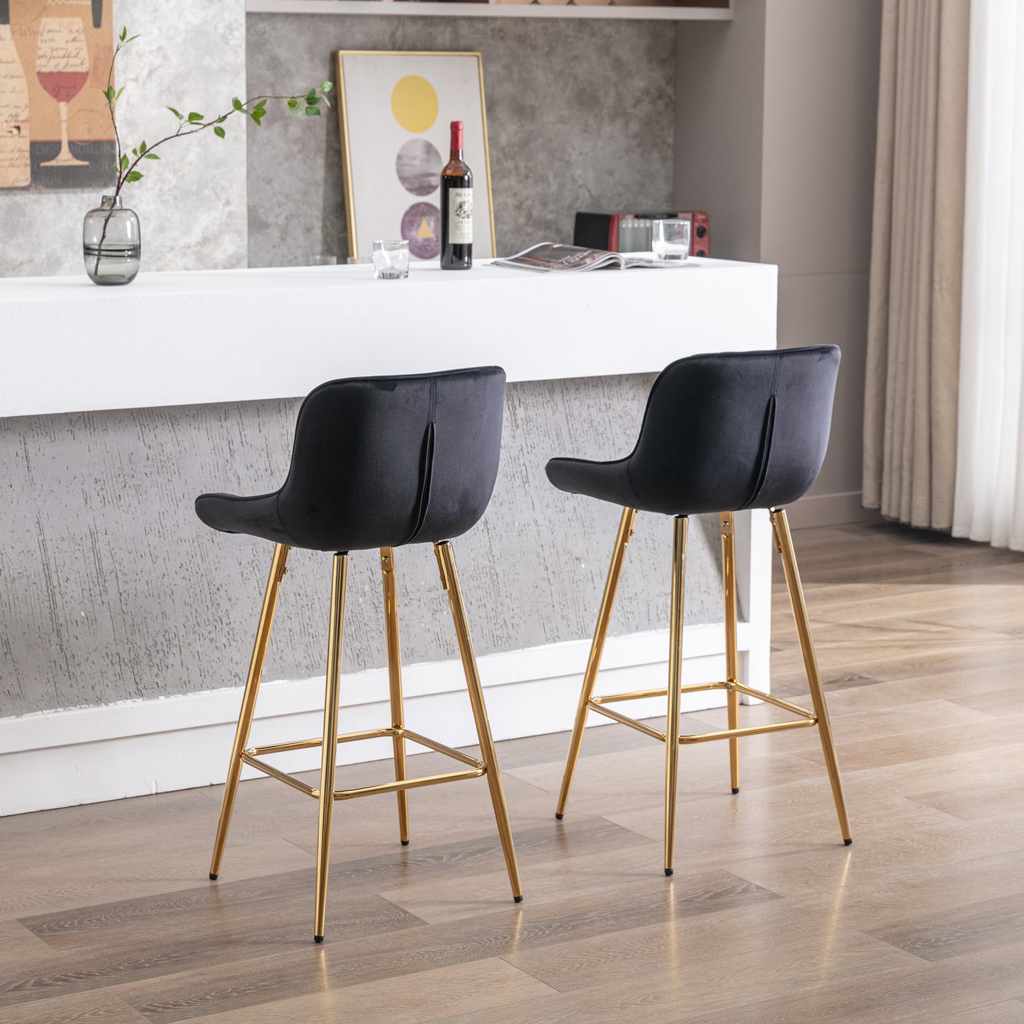 26" Set of 2 Bar Stools (black/gold)