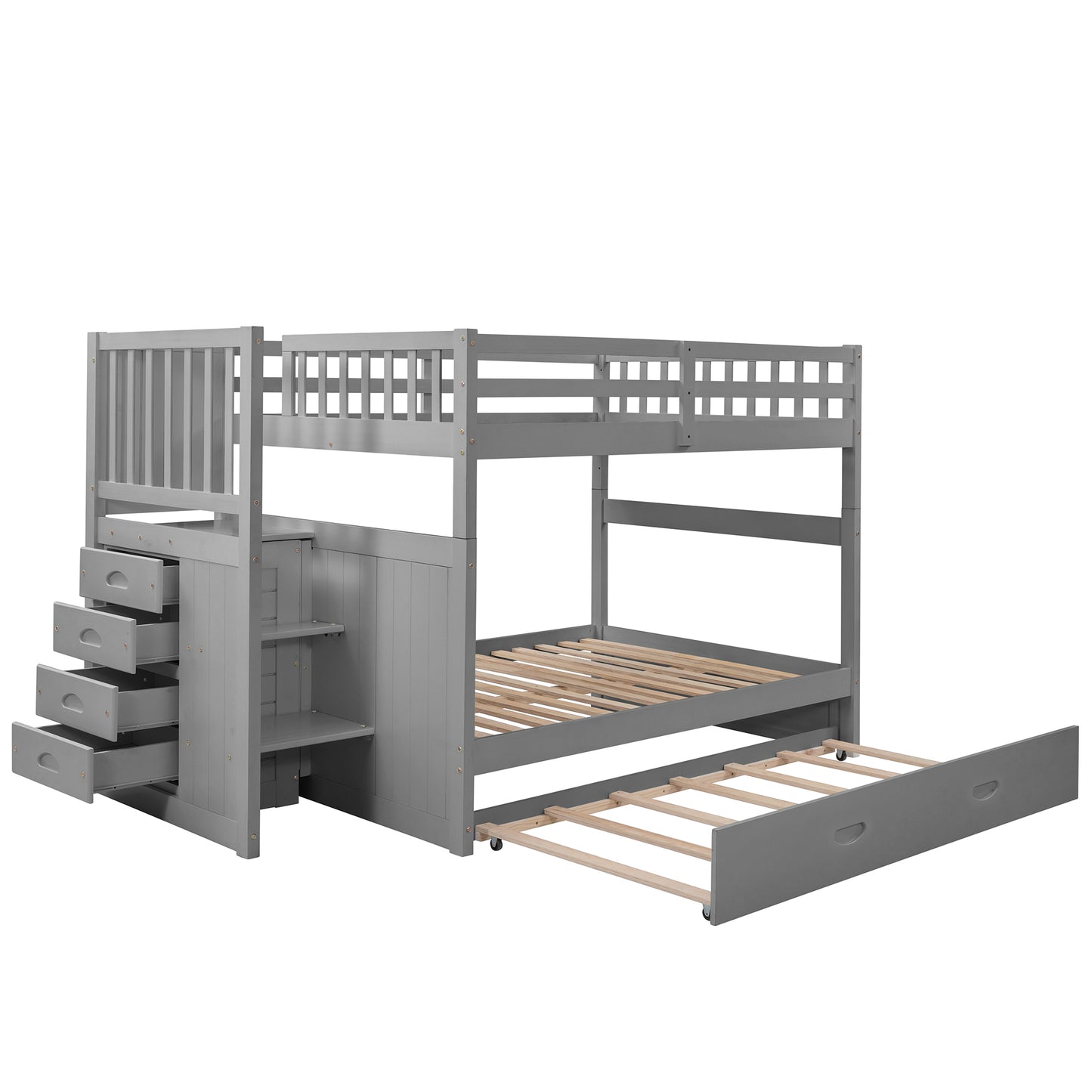 Gray Full over Full Bunk Bed with Twin Size Trundle