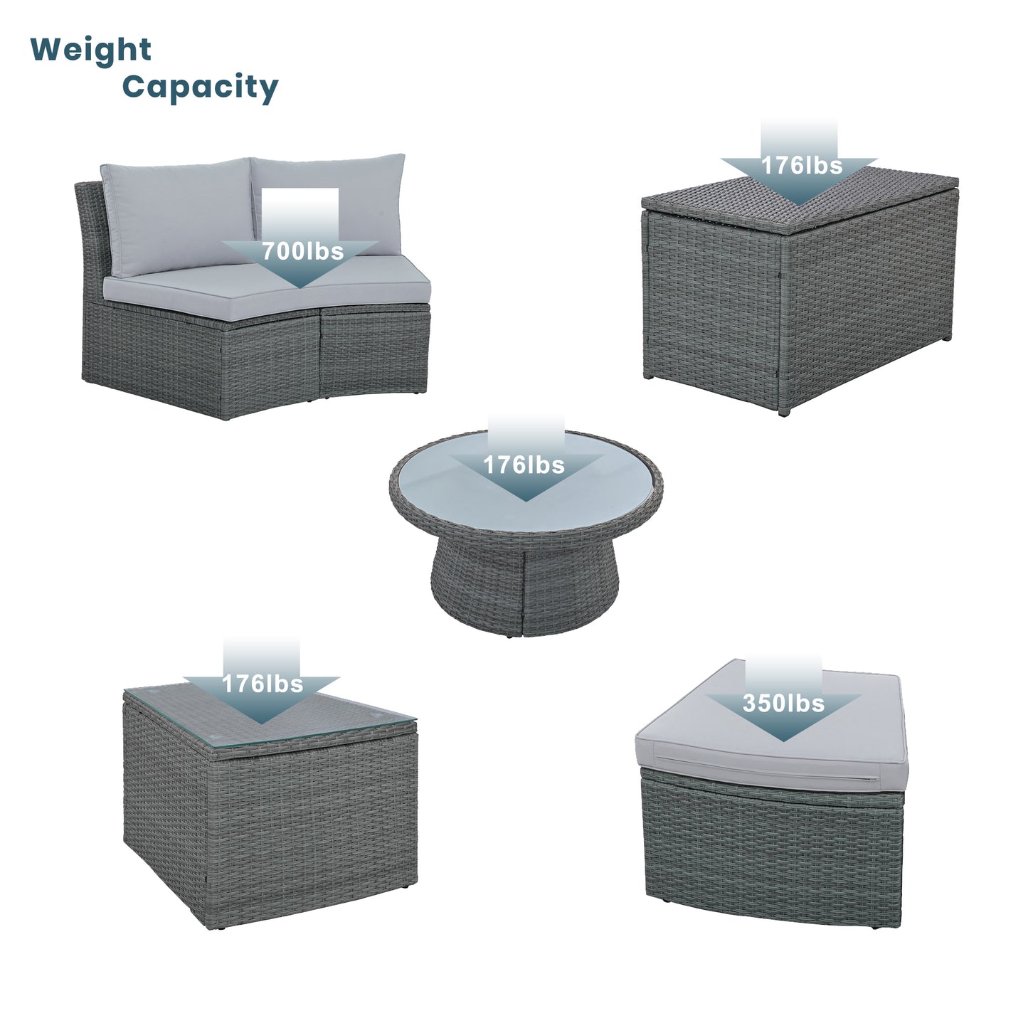 10-Piece Outdoor Sectional Half Round (light gray)