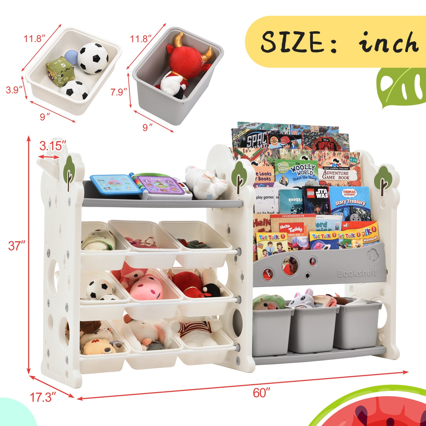 Kids Bookshelf Toy Storage Organizer with 17 Bins
