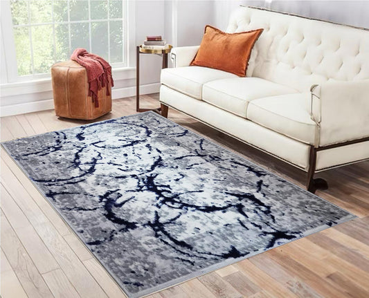 Penina Gray With Navy Circles Area Rug 7.5X5