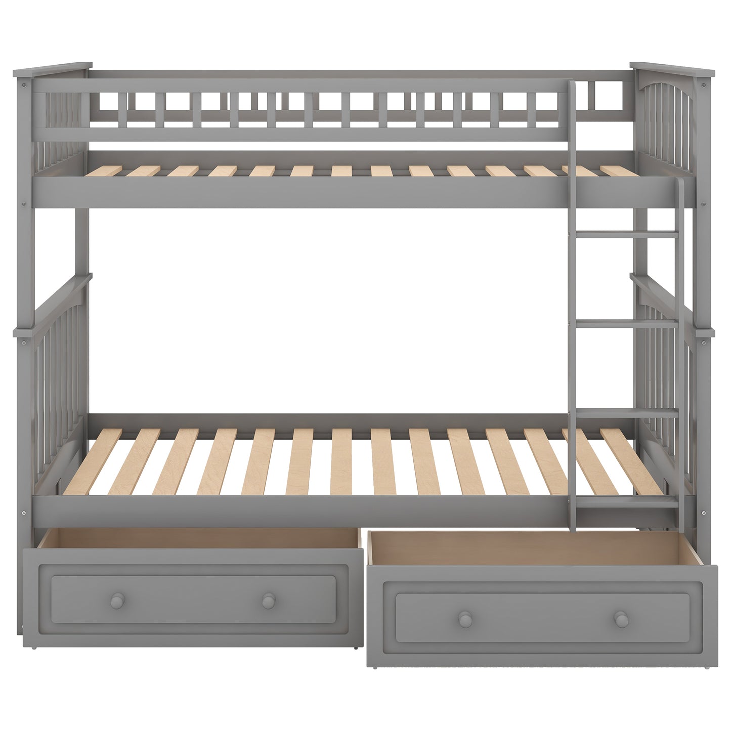 Convertible Gray Twin over Twin Bunk Bed with Drawers