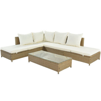 3-Piece Beige Rattan Sofa Set