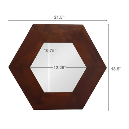 18.5" x 18.5" Hexagon Mirror with Dark Brown Wood Frame