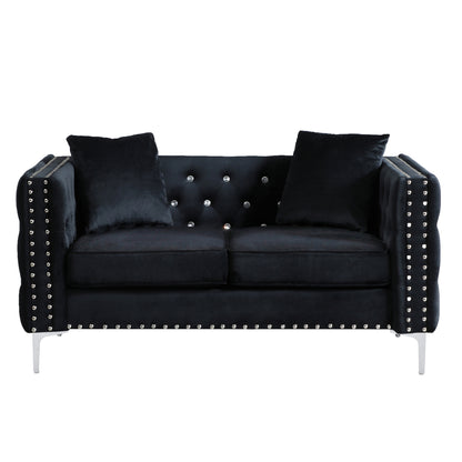 Chesterfield Black Velvet Sofa with Jeweled buttons
