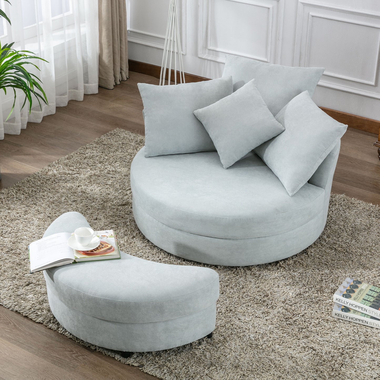 Moon Gray Swivel Accent Chair with Ottoman