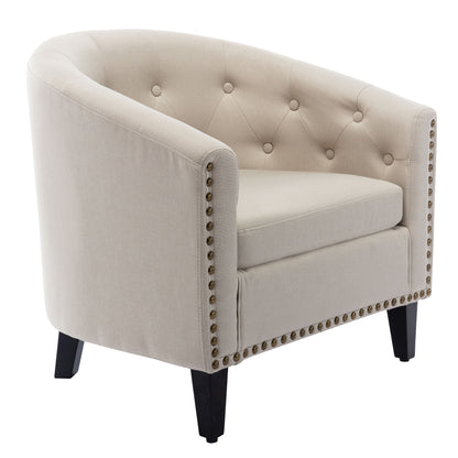 Linen Tan Fabric Tufted Barrel Accent Chair