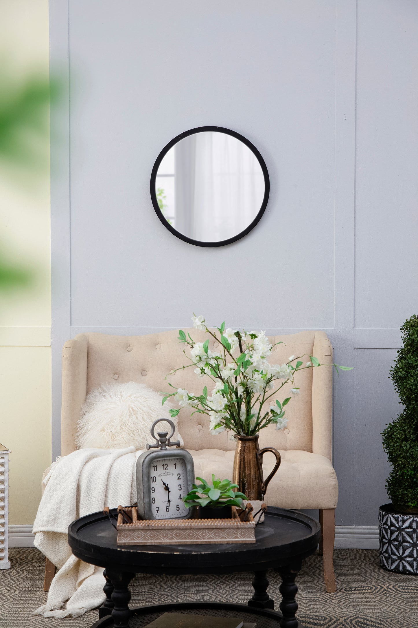 20" x 20" Circle Wall Mirror with Black Wooden Frame