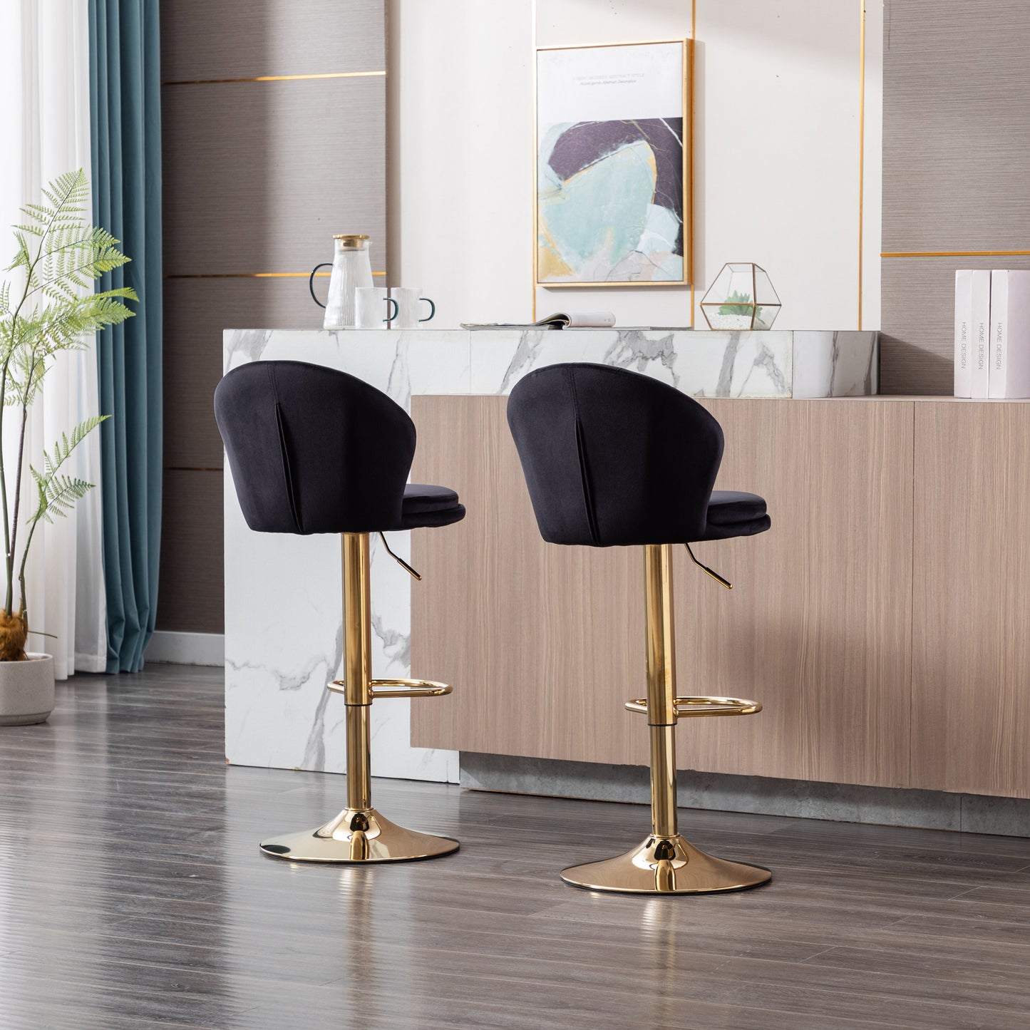 Shell Adjustable Bar Stool Set of 2  (black/gold)