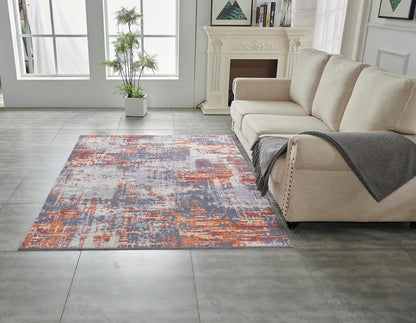 Zara Abstract Grey Brown and Rust Area Rug 9X6
