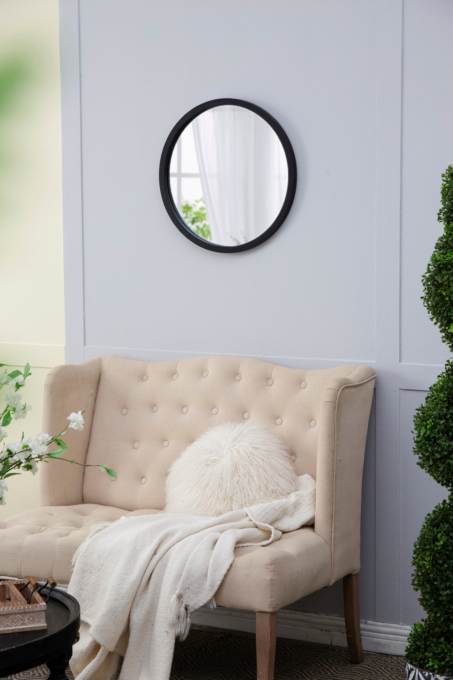 20" x 20" Circle Wall Mirror with Black Wooden Frame