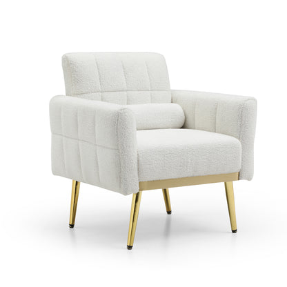 Modern Comfy Tufted White Teddy Accent Chair