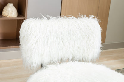 Megan Ivory Faux Fur Plush Accent Chair with Ottoman