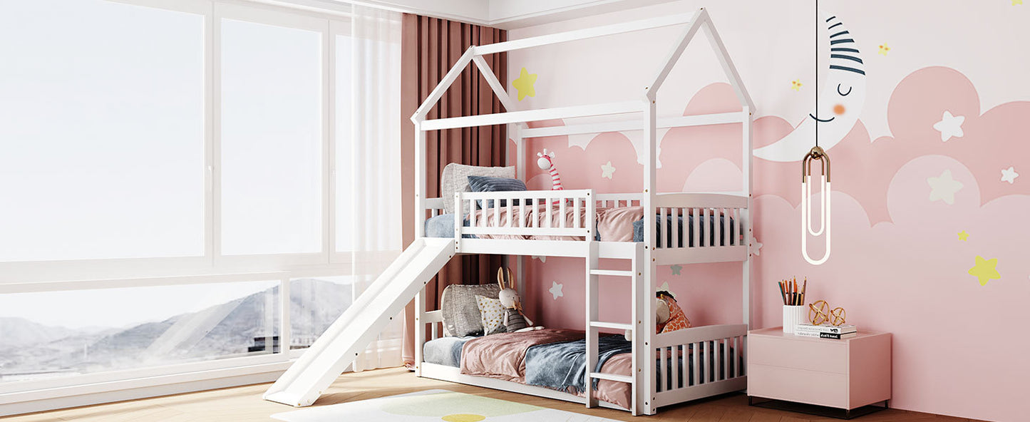 House White Twin Over Twin Bunk Bed with Slide