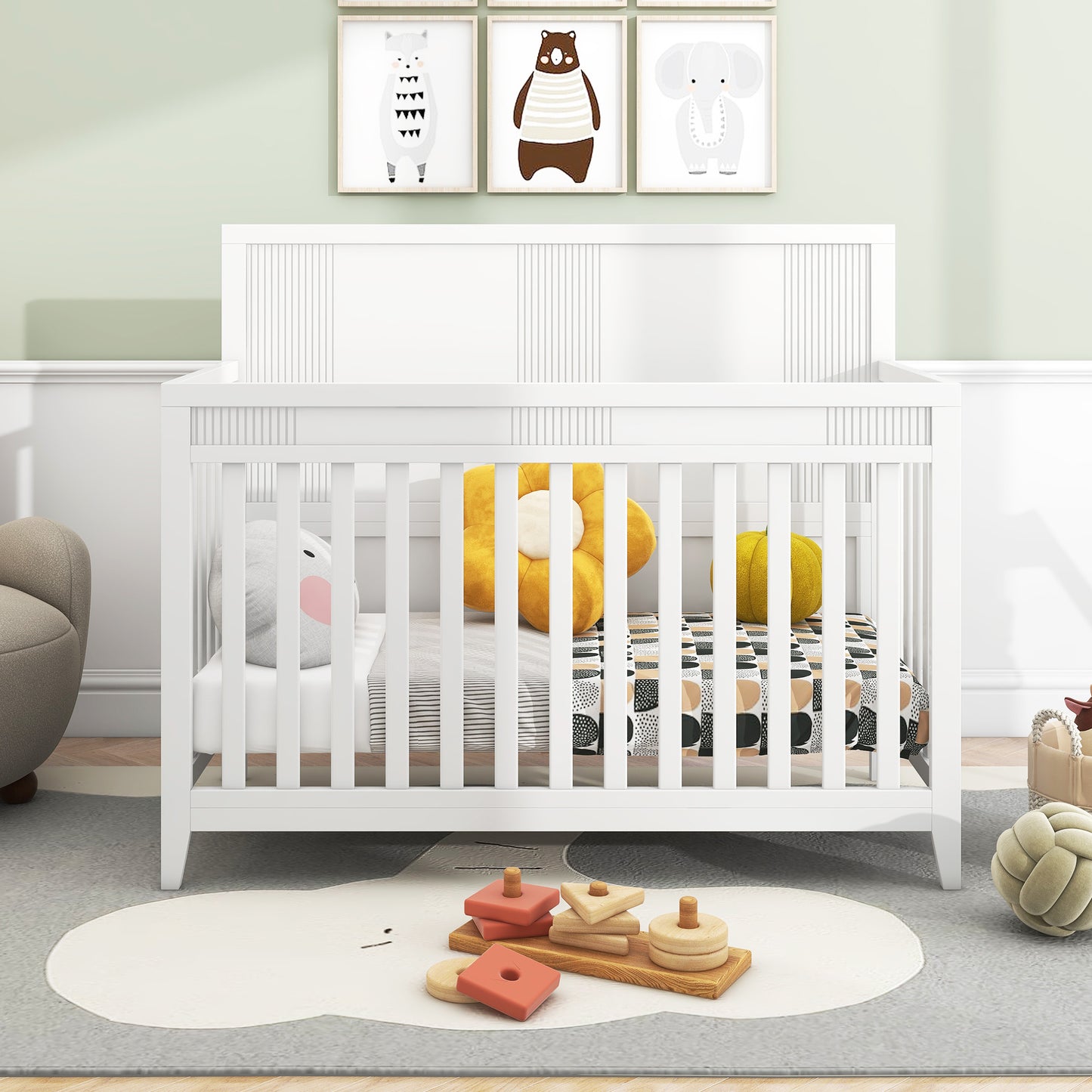 White Line Bear Crib