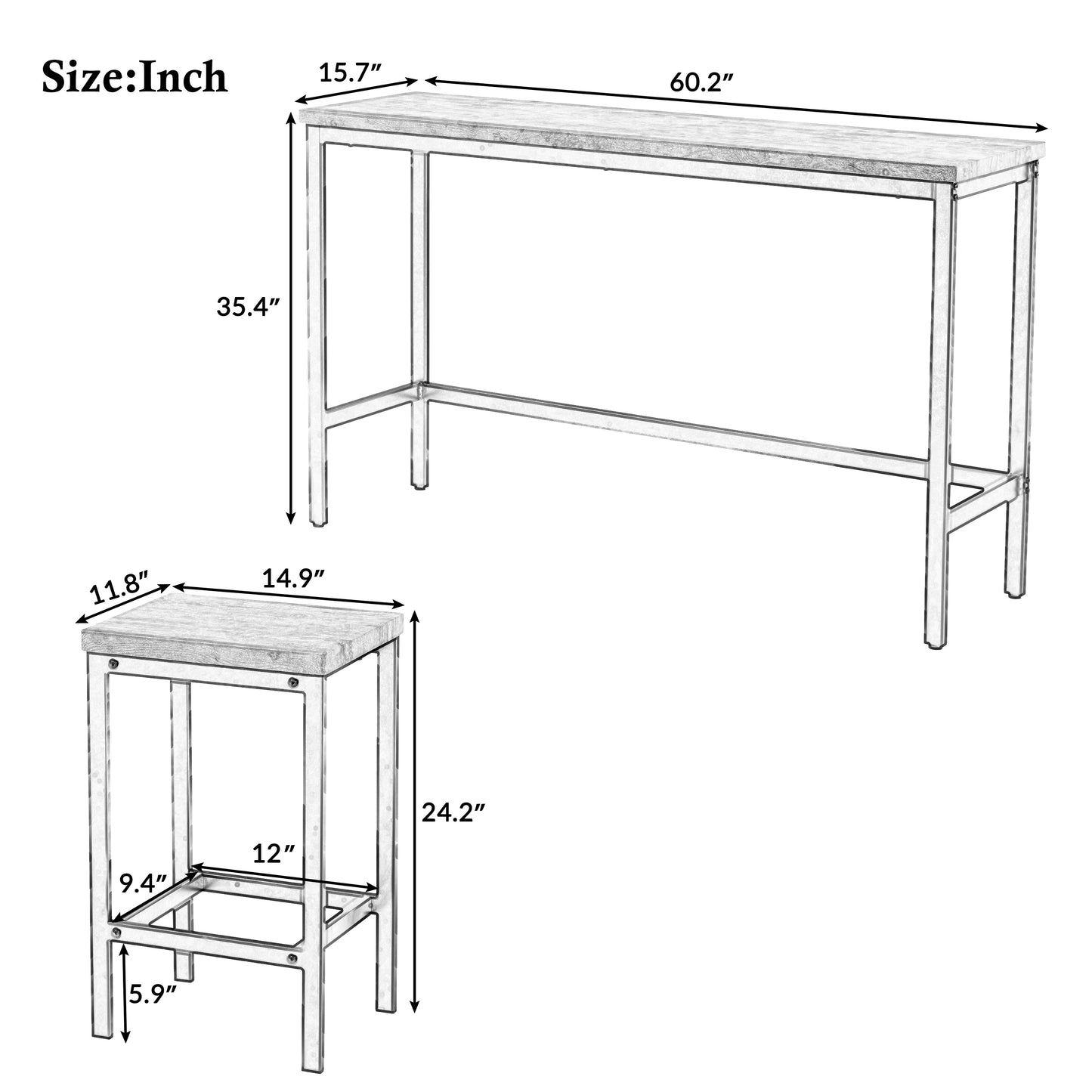 Counter Height Extra Long 4-Piece Dining Table