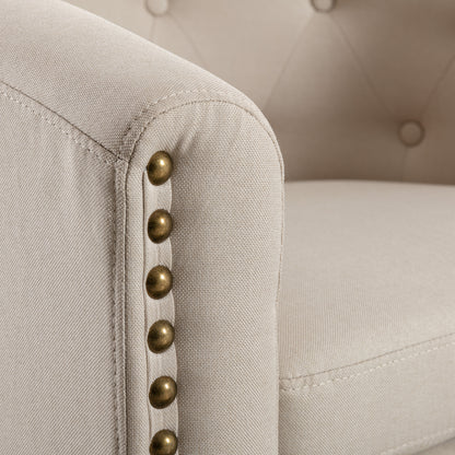 Linen Tan Fabric Tufted Barrel Accent Chair