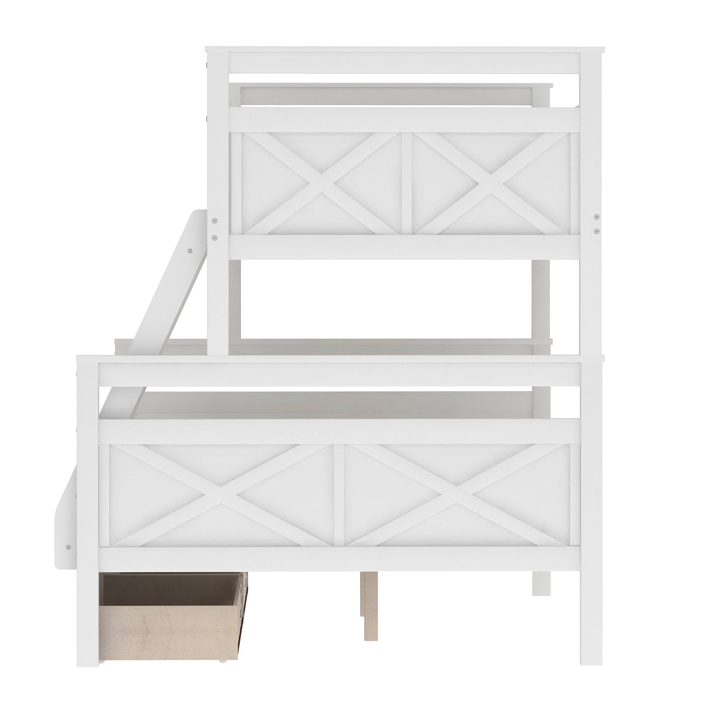 White X Twin over Full Bunk Bed with Storage