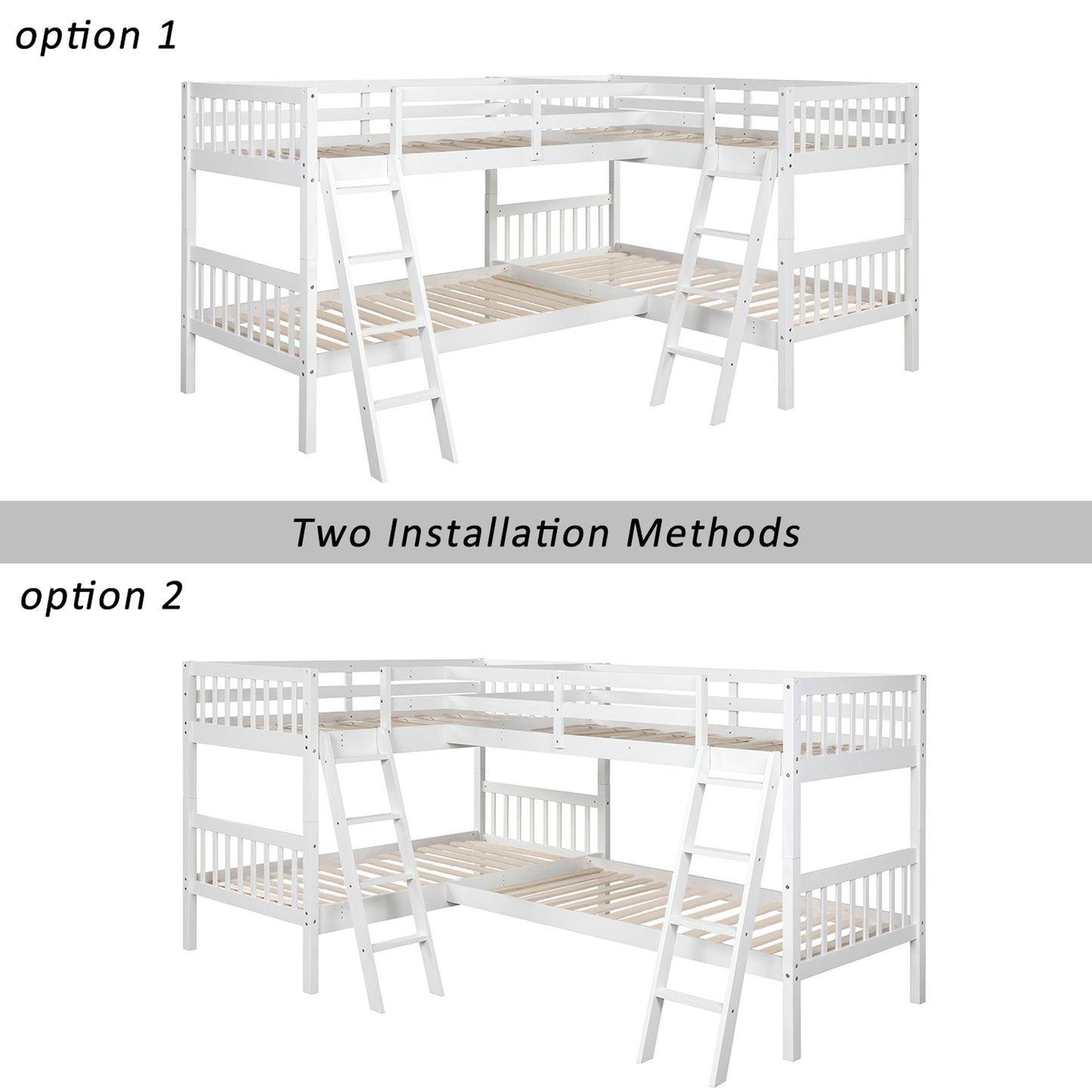 L-Shaped White Wood Twin Bunk Bed