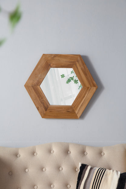 18.5" x 18.5" Hexagon Mirror with Natural Wood Frame