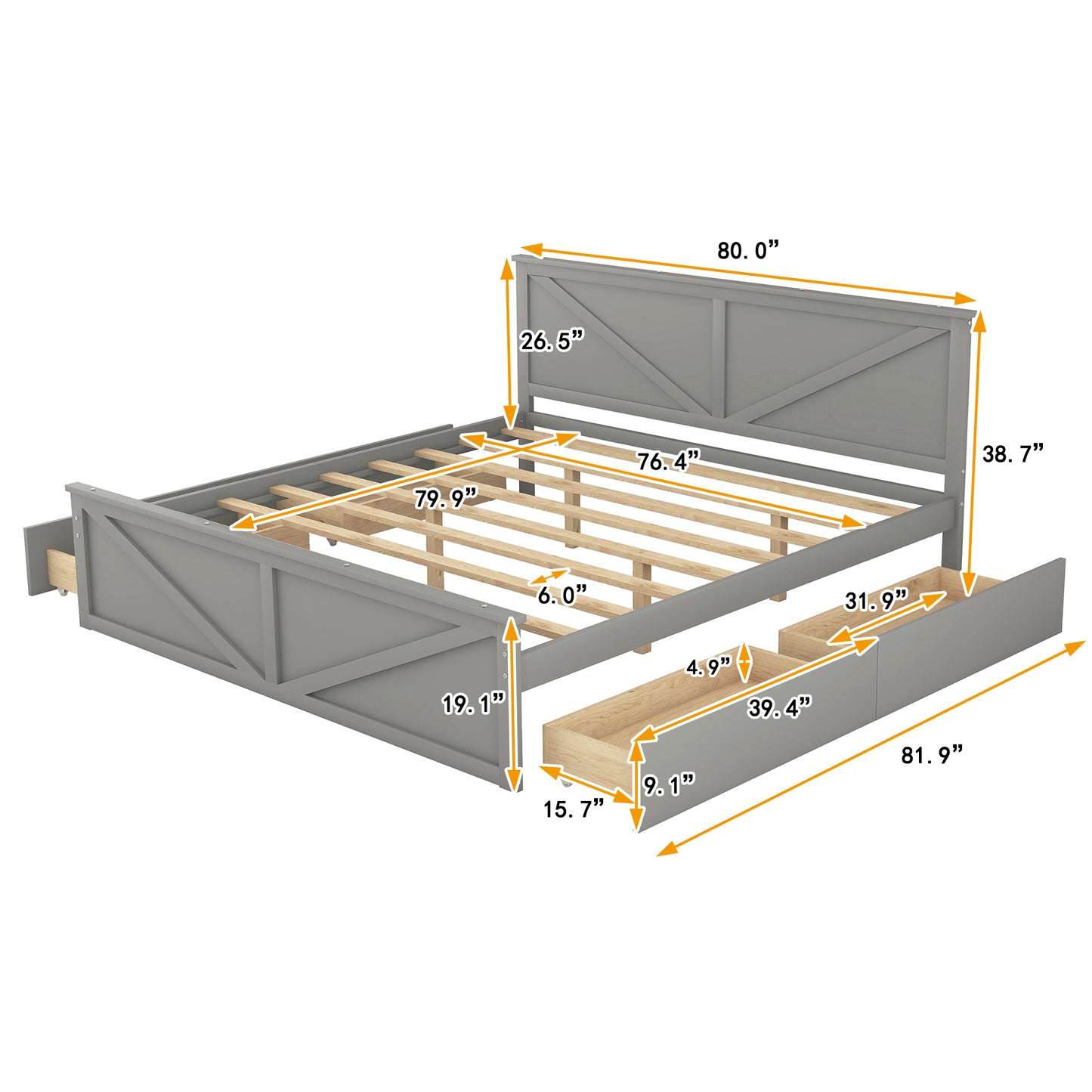 Farm Storage King Bed (gray)