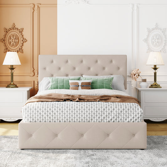 Buttoned Platform Full Bed (beige)