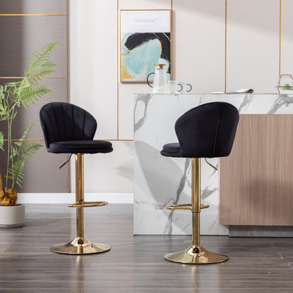 Shell Adjustable Bar Stool Set of 2  (black/gold)